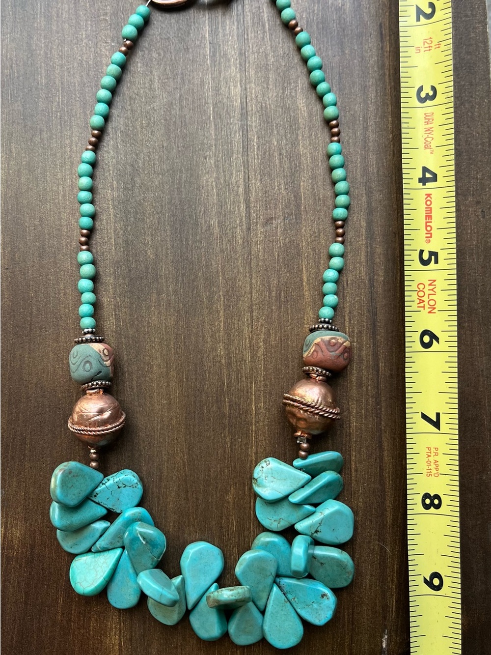 Turquoise Bead and vintage ceramic bead necklace - Picture 3 of 4